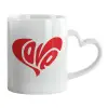 Κούπα καρδιά χερούλι λευκή, κεραμική, 330ml