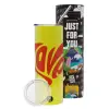 Neon Yellow Travel Tumbler θερμό, μεταλλικό καλαμάκι(Ανωξείδωτο 304 Food grade, BPA free, 600ml)