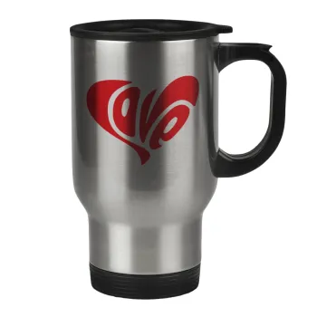 Love, Κούπα ταξιδιού ανοξείδωτη με καπάκι, διπλού τοιχώματος (θερμό) 450ml
