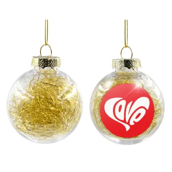 Love, Transparent Christmas tree ball ornament with gold filling 8cm