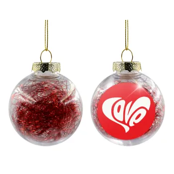 Love, Transparent Christmas tree ball ornament with red filling 8cm