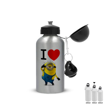 I love by minion, Metallic water jug, Silver, aluminum 500ml