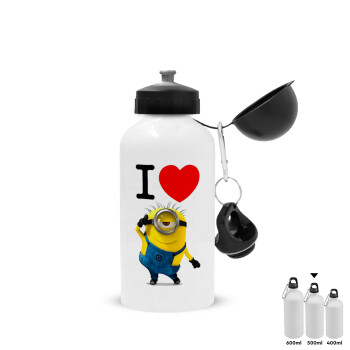 I love by minion, Μεταλλικό παγούρι νερού, Λευκό, αλουμινίου 500ml