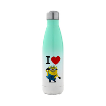 I love by minion, Metal mug thermos Green/White (Stainless steel), double wall, 500ml