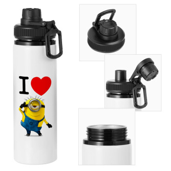 I love by minion, Metal water bottle with safety cap, aluminum 850ml