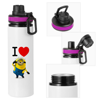 I love by minion, Μεταλλικό παγούρι νερού με καπάκι ασφαλείας, αλουμινίου 850ml