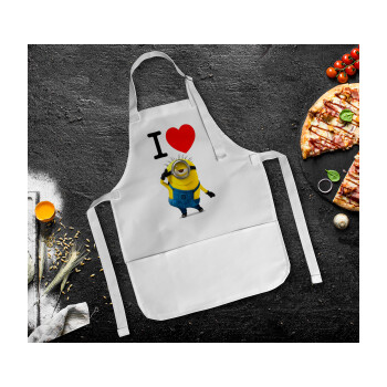 I love by minion, Ποδιά Σεφ Ολόσωμη Παιδική (με ρυθμιστικά και 2 τσέπες)