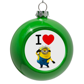 I love by minion, Στολίδι Χριστουγεννιάτικη μπάλα δένδρου Πράσινο 8cm