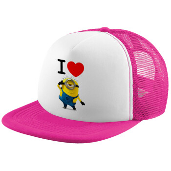 I love by minion, Καπέλο Soft Trucker με Δίχτυ Pink/White 