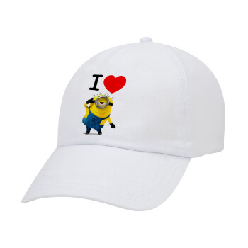 I love by minion, Καπέλο Ενηλίκων Baseball Λευκό 5-φύλλο (POLYESTER, ΕΝΗΛΙΚΩΝ, UNISEX, ONE SIZE)