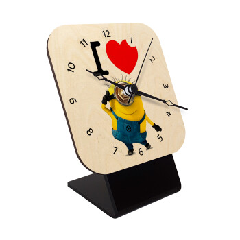 I love by minion, Επιτραπέζιο ρολόι σε φυσικό ξύλο (10cm)