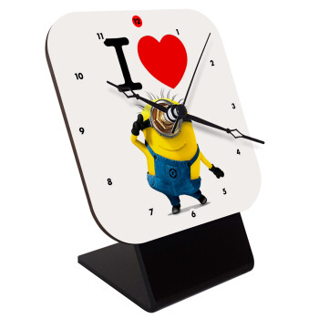 I love by minion, Επιτραπέζιο ρολόι ξύλινο με δείκτες (10cm)