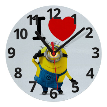 I love by minion, Ρολόι τοίχου γυάλινο (20cm)