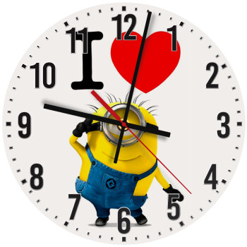 I love by minion, Ρολόι τοίχου ξύλινο (30cm)