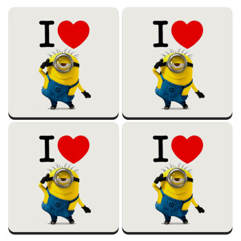I love by minion, ΣΕΤ 4 Σουβέρ ξύλινα τετράγωνα (9cm)