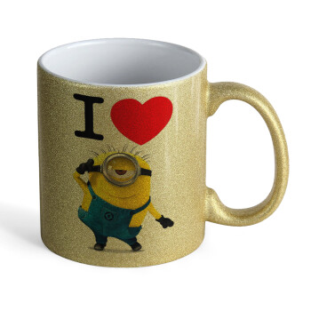 I love by minion, Κούπα Χρυσή Glitter που γυαλίζει, κεραμική, 330ml