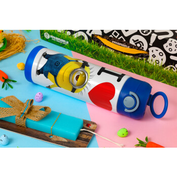I love by minion, Easter candle, Childrens hot water bottle, stainless steel, with safety straw, BLUE (500ml)