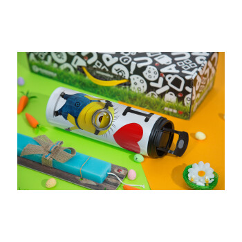 I love by minion, Easter candle,Travel Tumbler 2 Lids, with metal straw & cleaning brush & aromatic flat candle (30cm) (BLUE)