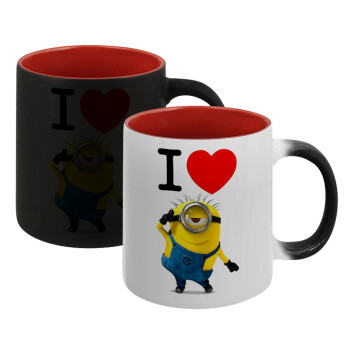 I love by minion, Κούπα Μαγική εσωτερικό κόκκινο, κεραμική, 330ml που αλλάζει χρώμα με το ζεστό ρόφημα