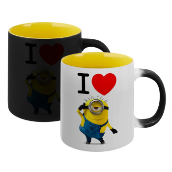 I love by minion, Κούπα Μαγική εσωτερικό κίτρινη, κεραμική 330ml που αλλάζει χρώμα με το ζεστό ρόφημα