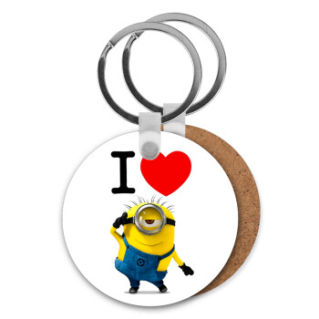 I love by minion, Μπρελόκ Ξύλινο στρογγυλό MDF Φ5cm