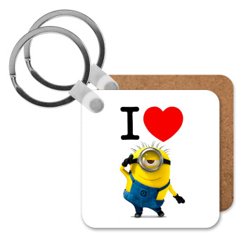 I love by minion, Μπρελόκ Ξύλινο τετράγωνο MDF
