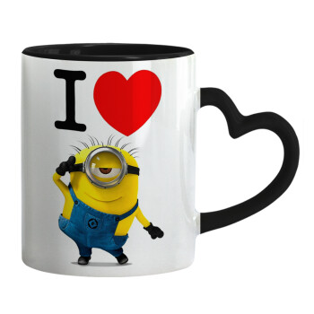 I love by minion, Mug heart black handle, ceramic, 330ml