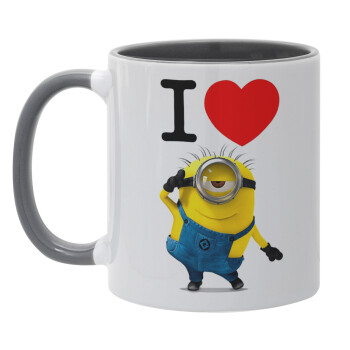 I love by minion, Mug colored grey, ceramic, 330ml