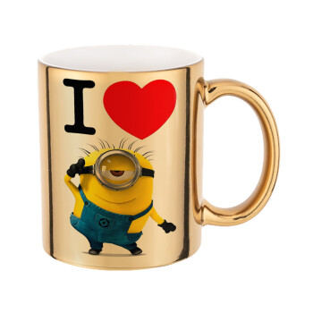 I love by minion, Mug ceramic, gold mirror, 330ml