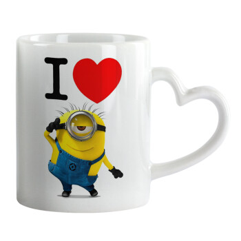I love by minion, Mug heart handle, ceramic, 330ml