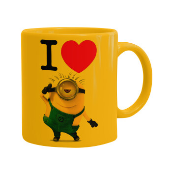 I love by minion, Ceramic coffee mug yellow, 330ml (1pcs)