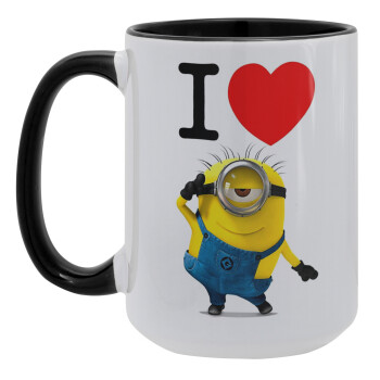 I love by minion, Κούπα Mega 15oz, κεραμική Μαύρη, 450ml