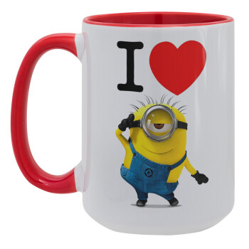 I love by minion, Κούπα Mega 15oz, κεραμική Κόκκινη, 450ml