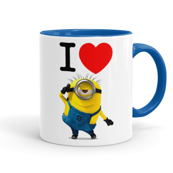 I love by minion, Κούπα χρωματιστή μπλε, κεραμική, 330ml