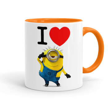 I love by minion, Mug colored orange, ceramic, 330ml