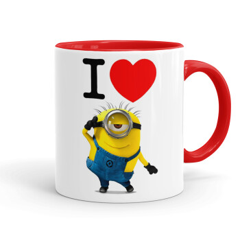 I love by minion, Mug colored red, ceramic, 330ml