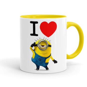 I love by minion, Mug colored yellow, ceramic, 330ml