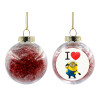 Transparent Christmas tree ball ornament with red filling 8cm