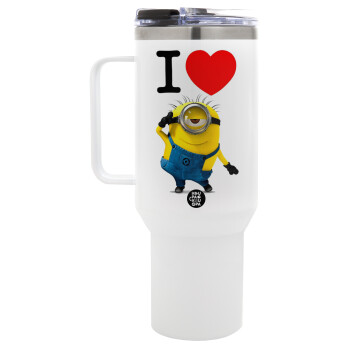 I love by minion, Mega Stainless steel Tumbler with lid, double wall 1,2L