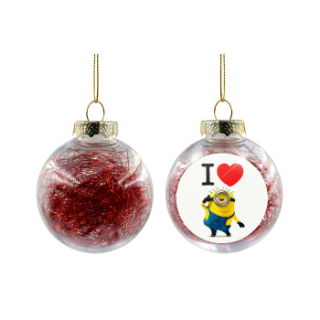 I love by minion, Transparent Christmas tree ball ornament with red filling 8cm