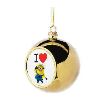 I love by minion, Χριστουγεννιάτικη μπάλα δένδρου Χρυσή 8cm