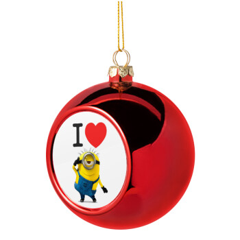 I love by minion, Χριστουγεννιάτικη μπάλα δένδρου Κόκκινη 8cm