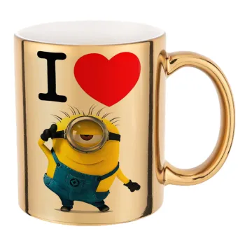 I love by minion, Κούπα κεραμική, χρυσή καθρέπτης, 330ml