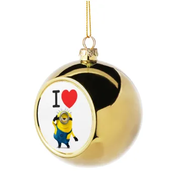 I love by minion, Στολίδι Χριστουγεννιάτικη μπάλα δένδρου Χρυσή 8cm