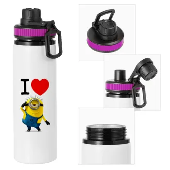I love by minion, Μεταλλικό παγούρι νερού με καπάκι ασφαλείας, αλουμινίου 850ml