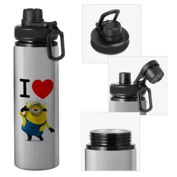 I love by minion, Metallic water bottle with safety cap, 850ml aluminum