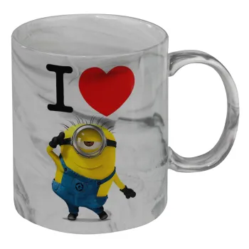 I love by minion, Κούπα κεραμική, marble style (μάρμαρο), 330ml