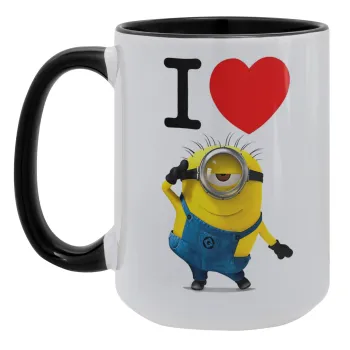I love by minion, Κούπα Mega 15oz, κεραμική Μαύρη, 450ml