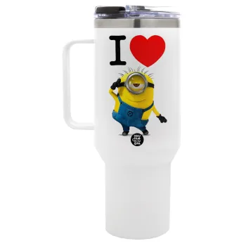 I love by minion, Mega Tumbler με καπάκι, διπλού τοιχώματος (θερμό) 1,2L
