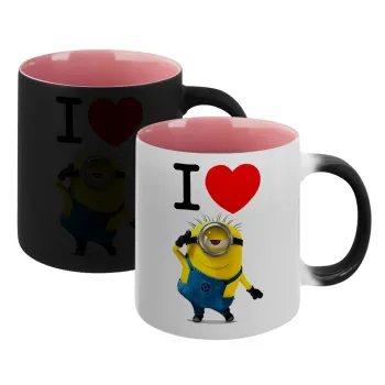 I love by minion, Κούπα Μαγική εσωτερικό ΡΟΖ, κεραμική 330ml που αλλάζει χρώμα με το ζεστό ρόφημα